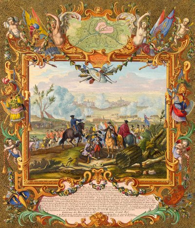Fangst av festningen Audenarde av de allierte troppene i 1708, tidlig på 1700-tallet. av Johann August Corvinus