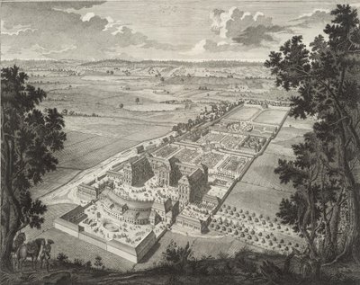 Perspektiv fugleperspektiv av menyen på Weißenstein slott i Pommersfelden av Johann August Corvinus