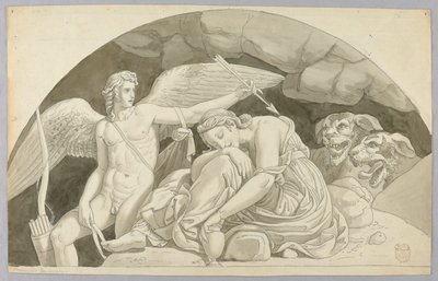 Amor vekker psyken overvunnet av innholdet i vasen fylt av Proserpine av Johann August Nahl the Younger