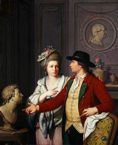 Samuel Nahl viser sin brud en byste av sin bror av Johann August the Younger Nahl