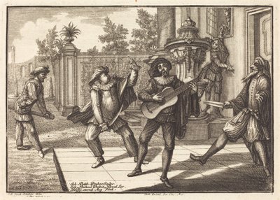 Scaramouche distraherer Pantalon av Johann Balthasar Probst after Johann Jacob Schübler
