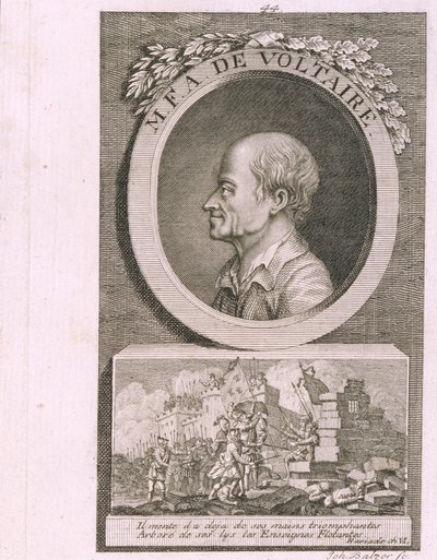 Portrett av forfatteren, essayisten og filosofen Francois Marie Arouet de Voltaire 1694-1778 av Johann Balzer