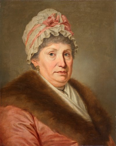 Borgerlig kvinne med blondehette og pelskrage av Johann Baptist Lampi d. Ä.