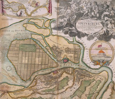 Kart over Petersburg St. Petersburgs hovedplan, ca. 1718-1719 av Johann Baptista Homann