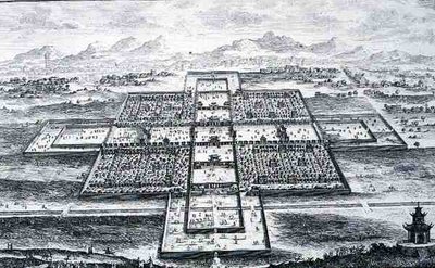 Perspektivutsikt over keiserpalasset, Beijing, Kina, fra 