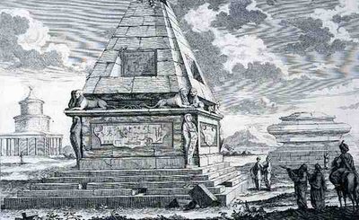 Graver nær Kairo, Egypt, fra "Drafting a Historic Architecture" av Johann Bernhard (after) Fischer von Erlach