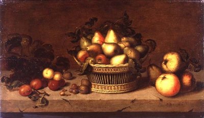 Stilleben av frukt i en kurv (panel) av Johann Bouman