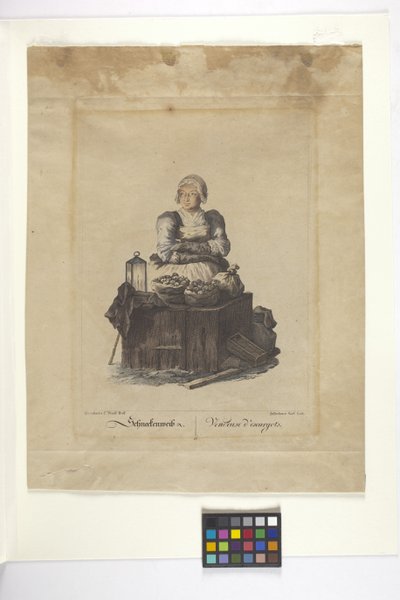 Schneckenweib Or Vendeuse Des Escargots (Snegleleverandør) (håndfarget etsning) av Johann Christian (after) Brand