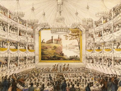 Østerrike, Wien, Interiør av Theater an der Wien (Wien Theater), akvarelltrykk av J.C. Schoeller av Johann Christian (after) Schoeller