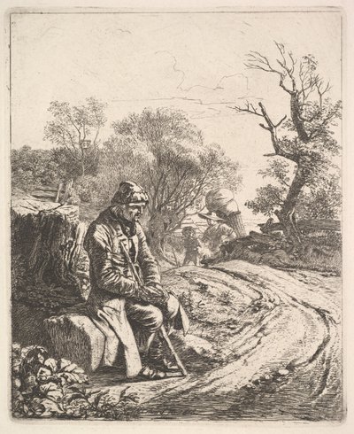 En gammel mann som sitter i veikanten, 1818. av Johann Christian Erhard