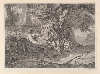 Kunstneren, hviler med sin guide, 1819. av Johann Christian Erhard