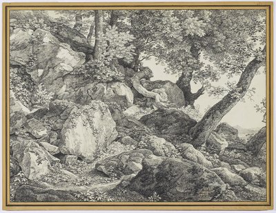 I parken til Palazzo Chigi, Ariccia, 1818 (grafitt og svart kritt på lagt papir) av Johann Christian Reinhardt