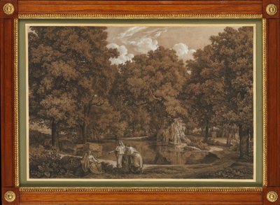 Arkadisk landskap med tre figurer ved en innsjø av Johann Christian Reinhart