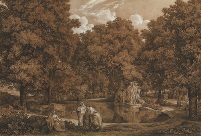 Arkadisk landskap med tre figurer ved en innsjø, 1792. av Johann Christian Reinhart