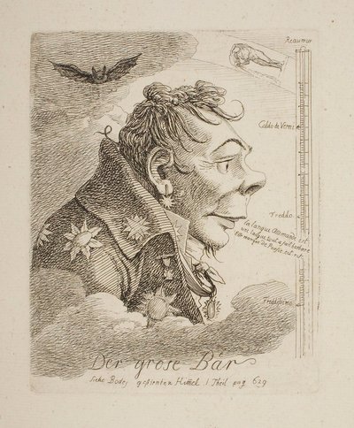«Den store bjørnen», karikatur av den russiske greven Mattweff (muligens maleren Fjodor Matvejev) av Johann Christian Reinhart