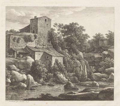 Hus ved en fjellbekk av Johann Christian Reinhart