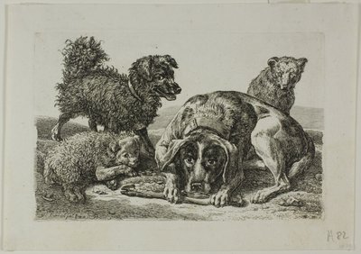 Fire hunder, fra Die Zweite Thier Folge av Johann Christian Reinhart