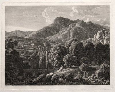 Heroisk landskap: Landskap med by og elv av Johann Christian Reinhart