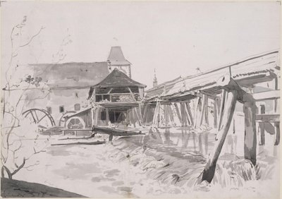 Trebro med demning og vannmølle av Johann Christian Reinhart