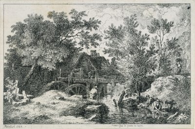 Landskap med vannmølle (første forsøk på kobberstikk) av Johann Christian Reinhart