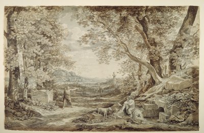 Landskap med antikke monumenter («Oppfinnelsen av det korintiske kapitélet») av Johann Christian Reinhart