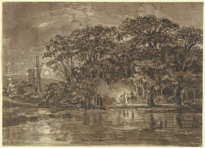Nattlig elvelandskap av Johann Christian Reinhart