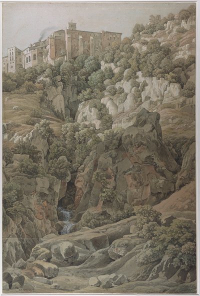 Benediktinerklosteret Santa Scholastica nær Subiaco i Sabine-fjellene, 1797. av Johann Christian Reinhart