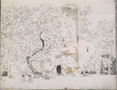 To tegnere foran en borg bak trær: på Maienlust ved Wasungen av Johann Christian Reinhart