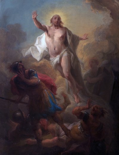 Kristus står opp fra graven og romerske soldater på flukt (olje om bord) av Johann Christian Thomas (attr.to) Winck