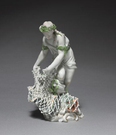 Fisherwoman, produsent Ludwigsburg Porselensfabrikk, Tyskland, ca. 1765 (porselen med emalje og forgylt dekor) av Johann Christian Wilhelm Beyer
