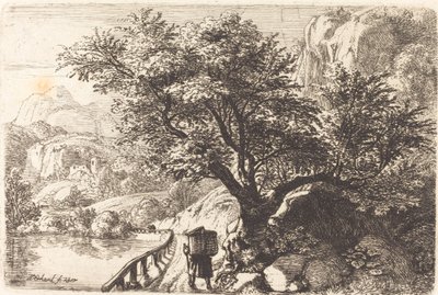 Bonde går langs en elv av Johann Christoph Erhard