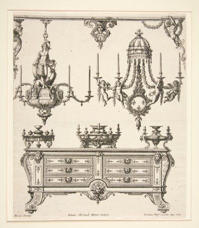 Ark fra Commodes et Lustres av Johann Christoph Hafner