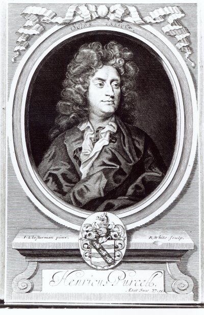 Portrett av Henry Purcell (1659-95), engelsk komponist, gravert av R. White, 1695 av Johann Closterman
