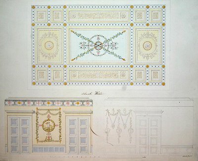 Dekorative design for interiøret i Beberbeck-palasset, av Israel Schwalm (penn og akvarell på papir) av Johann Conrad (after) Bromeis