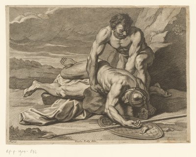 En mann tar liket av en romersk spydbærer i armene av Johann Conrad Reiff