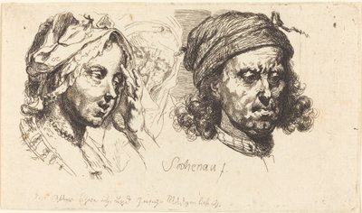 Ung kvinne, gammel kvinne og mann med langt hår av Johann Eleazar Schenau