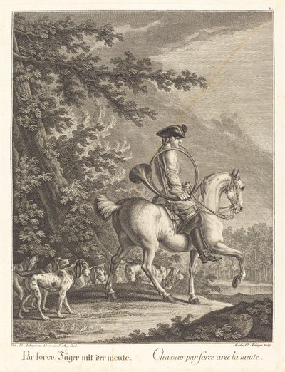Huntsman med en pakke med hunder av Johann Elias Ridinger