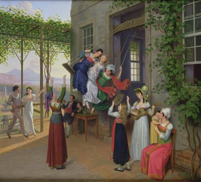 Ungdom som leker på en huske i en hage nær Napoli, 1823 av Johann Erdmann Hummel