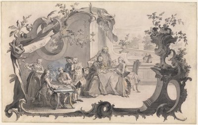 Et elegant selskap som spiller brettspill av Johann Esaias Nilson