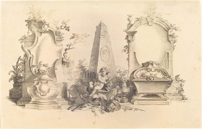 Cartouche Moderne med dødsemblemer av Johann Esaias Nilson