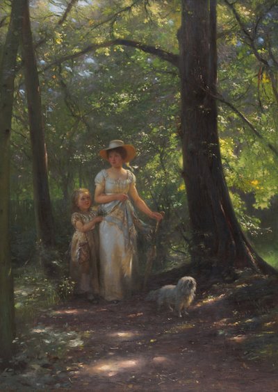 Dame med hund i bøkeskogen av Johann Friedrich Engel