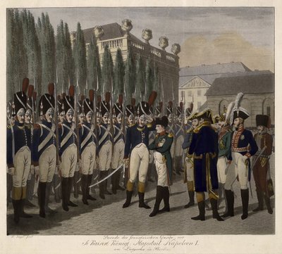 Parade av de franske garde ved Lustgarten i Berlin i 1806 - Juegel, Johann Friedrich (1772-1833) - 1806 - Akvatint - 31,6x39 - Privat samling av Johann Friedrich Jügel