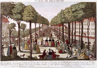 Leipzig-promenaden på slutten av 1700-tallet. gravering av Rosmesler & Bergmuller. av Johann Georg Bergmuller