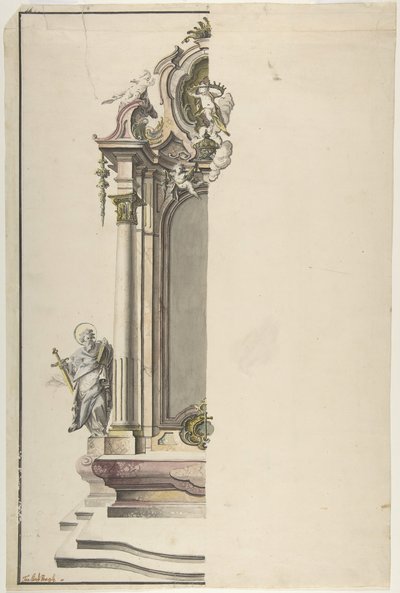 Design for et adikulært alter med St. Paul til venstre, midten av 1700-tallet. av Johann Georg Dirr