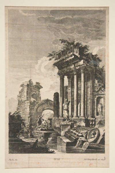 Capriccio med romerske ruiner av Johann Georg Hertel