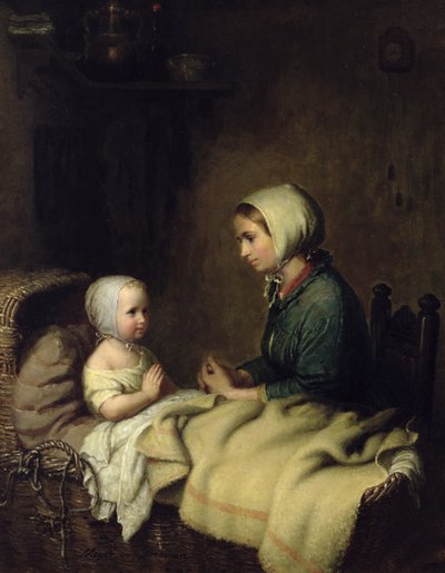 Liten jente som ber sine bønner i sengen av Johann Georg Meyer von Bremen