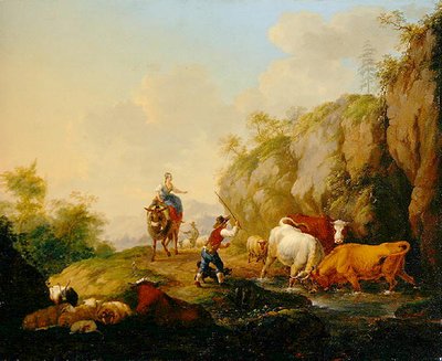 Landskap med gjeter og rustikk av Johann Georg Pforr