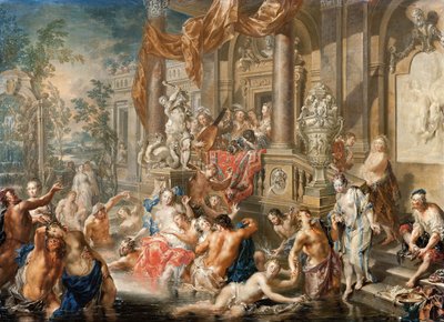 Fontenescene foran et palass, 1731-1734. av Johann Georg Platzer