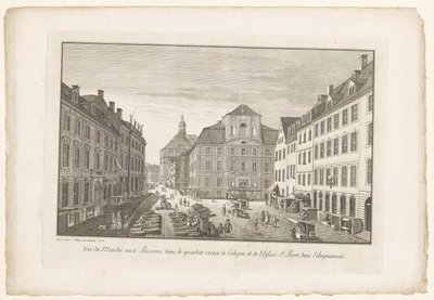 Utsikt over et fiskemarked i Köln med Sint-Petruskerk Utsikt over Marché aux Poissons, dans le quarter vieux de Cologne, et de l'Eglise St. Pierre, dans l'eloignement (tittel på objekt) av Johann Georg Rosenberg
