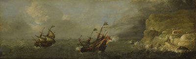 Seascape (olje på eikepanel) av Johann Georg Stuhr